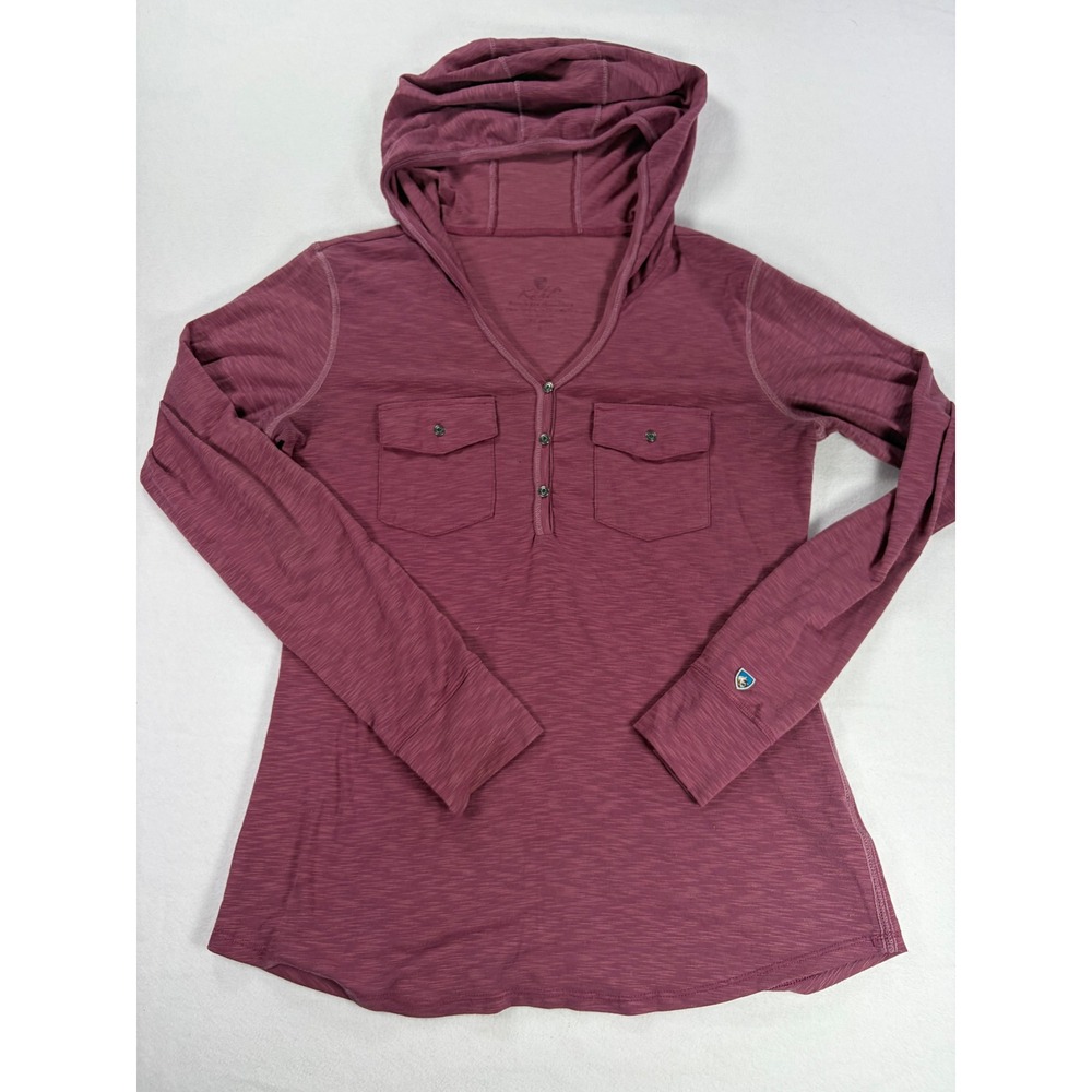 Kuhl Womens Berry Heathered Slub Knit Henley Hoodie Long Sleeve Top Size small